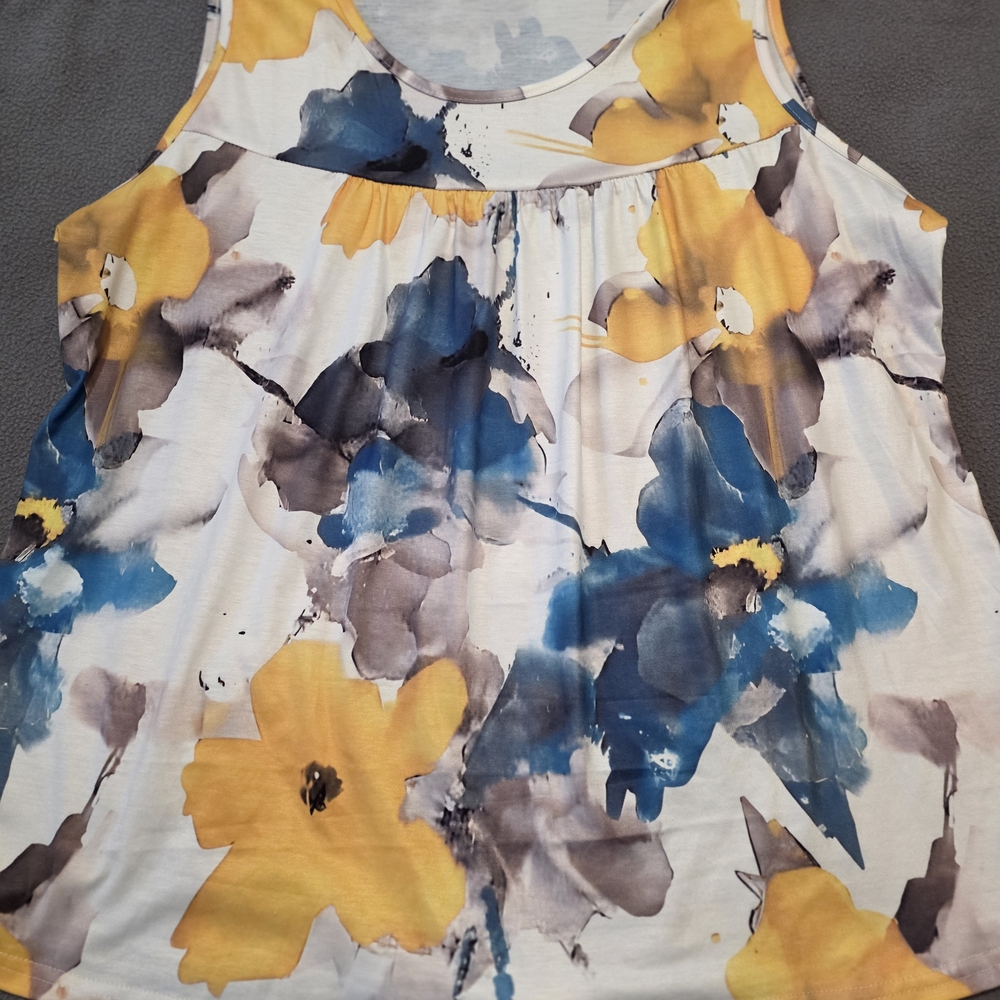 Floral Sleeveless Top - Blue and Yellow